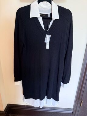 Elie Tahari NWT Black cashmere with silk collar, cuff & hem